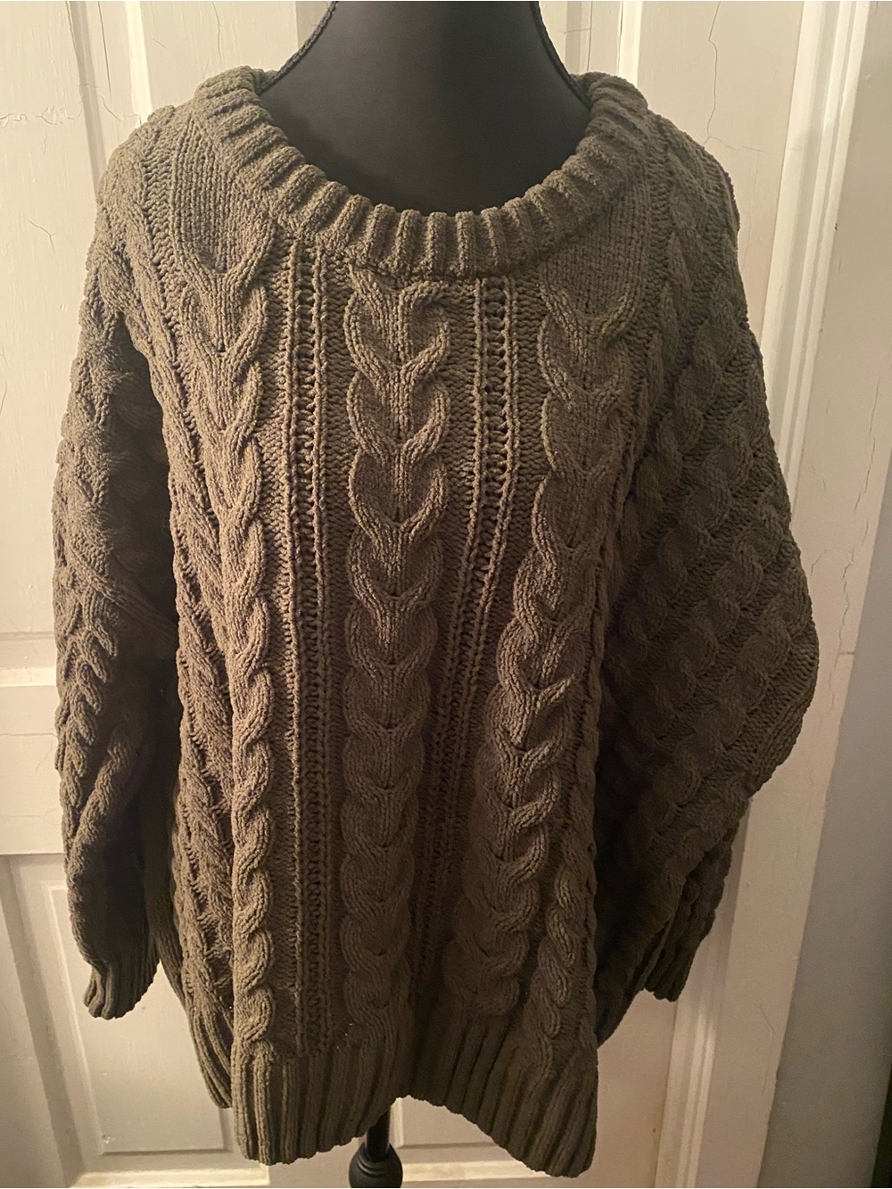 SO Olive Cable Knit Crewneck Sweater